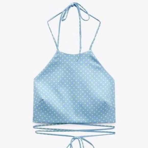Zara Polka Dot Cropped Halter Strappy Cotton Top Size Medium NWT - Picture 1 of 8
